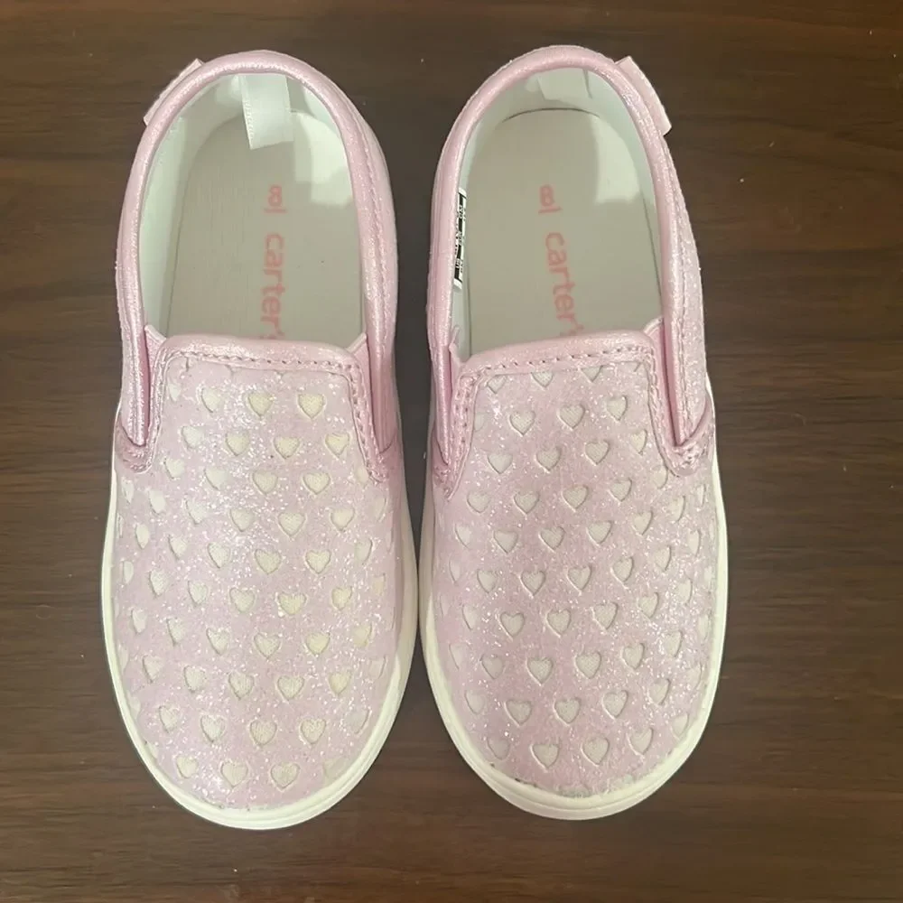 New Carters‎ Tween 12 Glitter Hearts Slip-On Shoes Toddler Sz 8 Pink Casual Cute